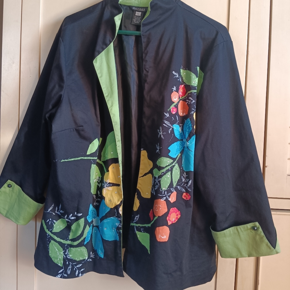 Womens Multiples Colorful Floral Blazer Size XL